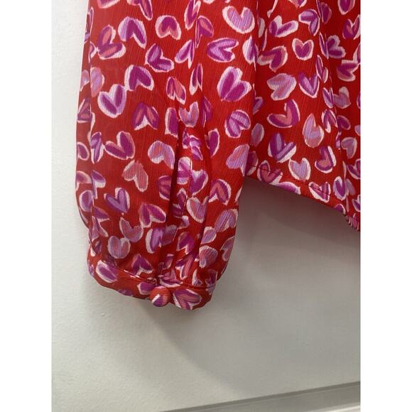 J.Crew Blouse S Keyhole Heart Print Red Pink Long Sleeve Top Valentine’s Day - Picture 8 of 10